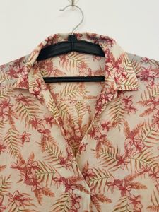 Sheer Floral Button-Down Blouse