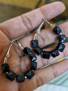 Black Beaded Hoop Earrings