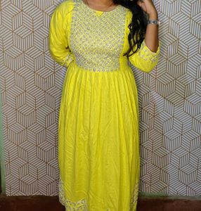 Yellow Embroidered Anarkali Dress
