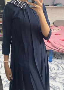 Blue Mirror Work Neck Platted dress 🥰