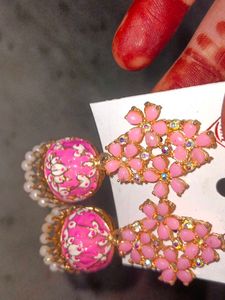 Pink Floral Jhumka Earrings