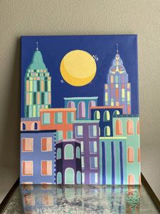 Buildings In The Moonlight Painting
