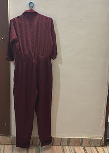Maroon Button-Down Jumpsuit
