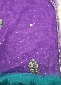 Purple Net Saree With Blouse And Petticoat