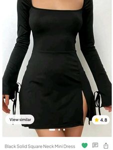 Black Solid Square Neck Mini Dress❤️