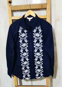 Floral Embroidered black Cotton Shirt size-40