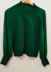 Green Regular Sleeves Woolen Top