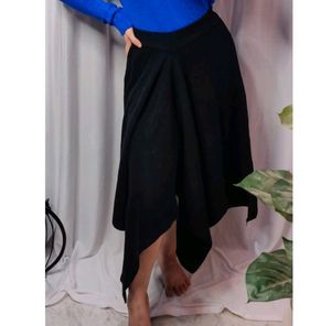 Black Woolen Asymmetric Skirt