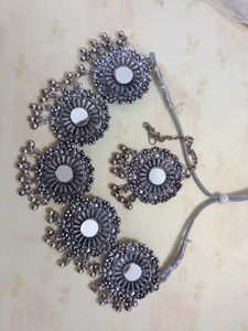 Oxidized Necklace With Tikka