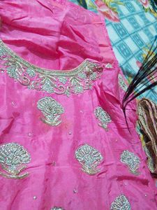 Elegant Pink Ethnic stitched kurti palazo and dupa