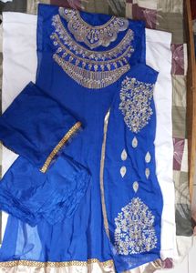 Sale 📢Blue Anarkali Semi Stitched Dress Material