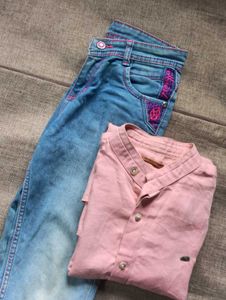 pink shirt and denim combo | women | girl