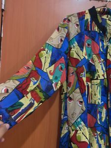 Abstract Print Dress with black inner sepratly