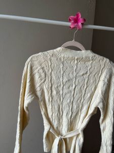 Creamish Cross-Over Woolen Sweater
