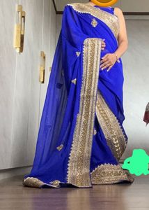 Royal Blue Embroidered Heavy Saree