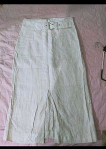 Linen Beige Midi Skirt