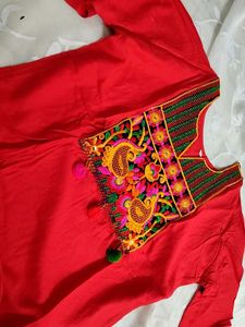 Red Embroidered Tunic Top
