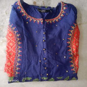 Cotton Kurtha Navy Blue And Red Border
