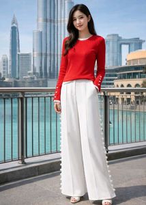 Red Knit Top with Bell Sleeves