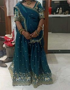 Mid Green color Hand Embroidery work Lehenga