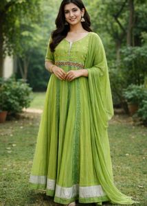 Green Embroidered Anarkali with Dupatta