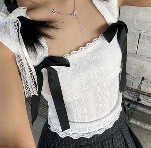 y2k Ribbon Tie Eyelet Tank