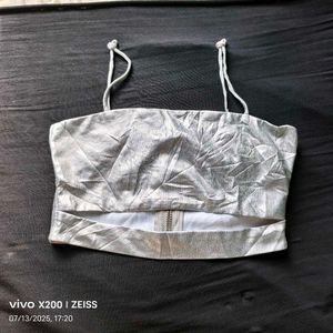 Silver Metallic Crop Top