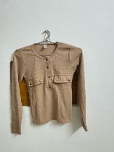 Cute Beige Long Sleeve Top