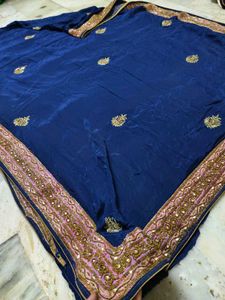 Heavy Weight Saree Italian Fabric Royal Blue