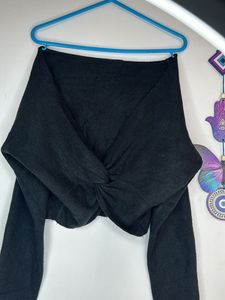 Off Shoulder Black Wool Top