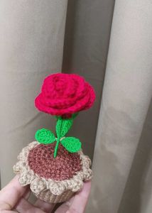 Crochet Red Rose in Pot