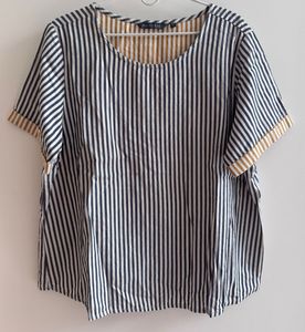 Grey & Mustard Striped Cotton Top