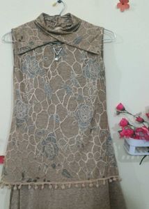 A Line Self Embroidered Cowl Neck Top