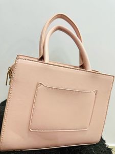 Blush Pink Structured Handbag with Gold Lock