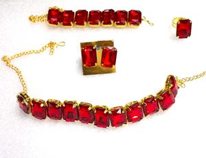 Elegant Ruby Red 4-Piece Jewelry Set