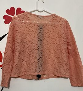 Mayra Peach Netted Lace Crop Top (Women)