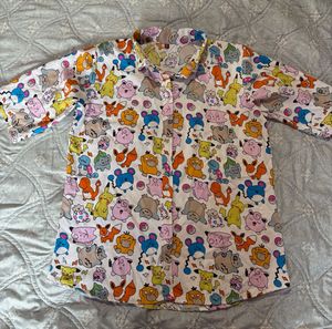 Cartoon Print Button-Up Shirt
