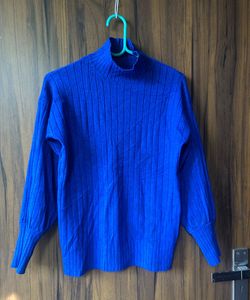 Blue Knit Turtleneck Sweater