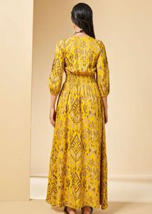 GLOBAL DESIYellow Printed-Graphic Full Length Dres