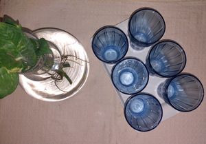 Color Glass Water Juice Glasses Set of 6 Pieces 315 ML (Blue)
