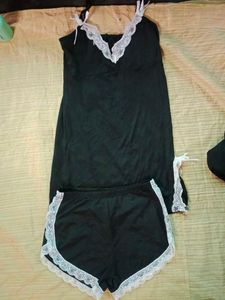 Black Lace Trim Pajama Set