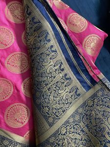 Pink &amp; Gold Peacock Saree