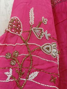Pink Embroidered Long Kurta and dupatta