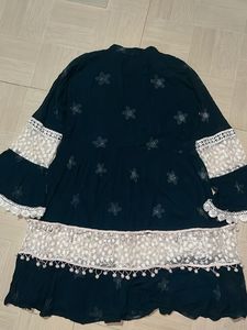 Green  Lace Trim Tiered Dress