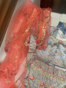 Grey Colour Heavy Work Ghagra With Duppata And Blouse