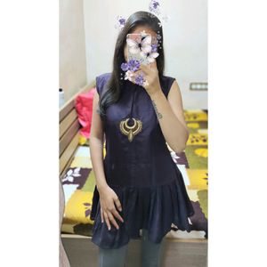 Elegance in Earth Tones Long Dark Brown Peplum Top