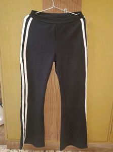 Black Flared Pants with White Side Stripes