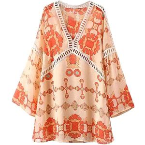Floral Bohemian Cold-Shoulder Tunic Top