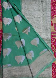 Green Saree with Silver Accents