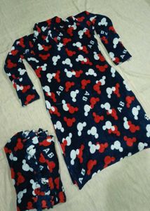 Micky print warm kurti & dupatta